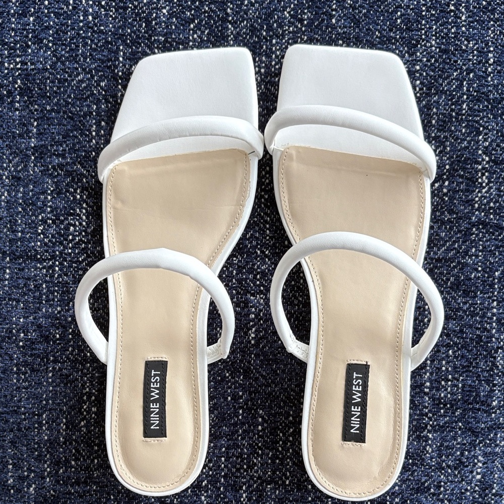 Nine West White Square-Toe Sandals